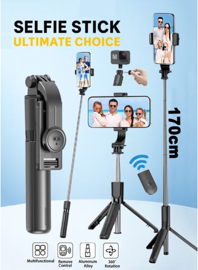 OULIYO 170 cm Phone Tripod Selfie Stick with Bluetooth Remote Control Phone Stand for Photography All in 1 Aluminum Metal, Foldable, Lightweight, Tripod for All Smartphone, GO Pro, Digital Camera - Image 2